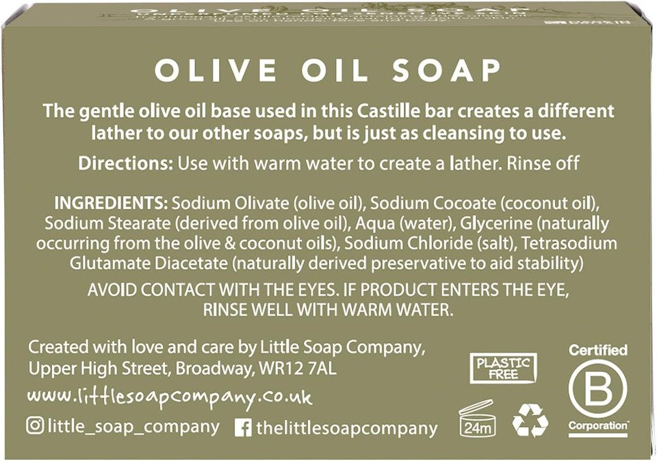 Little Soap Olive Oil Soap Bar - Vegan, Cruelty Free, No SLS or Parabens, Mediterranean Range, Bar of Soap Perfect for Sensitive Skin, Natural Eco Friendly Body & Hand Soap, 100g (Olive) (Pack of 2)