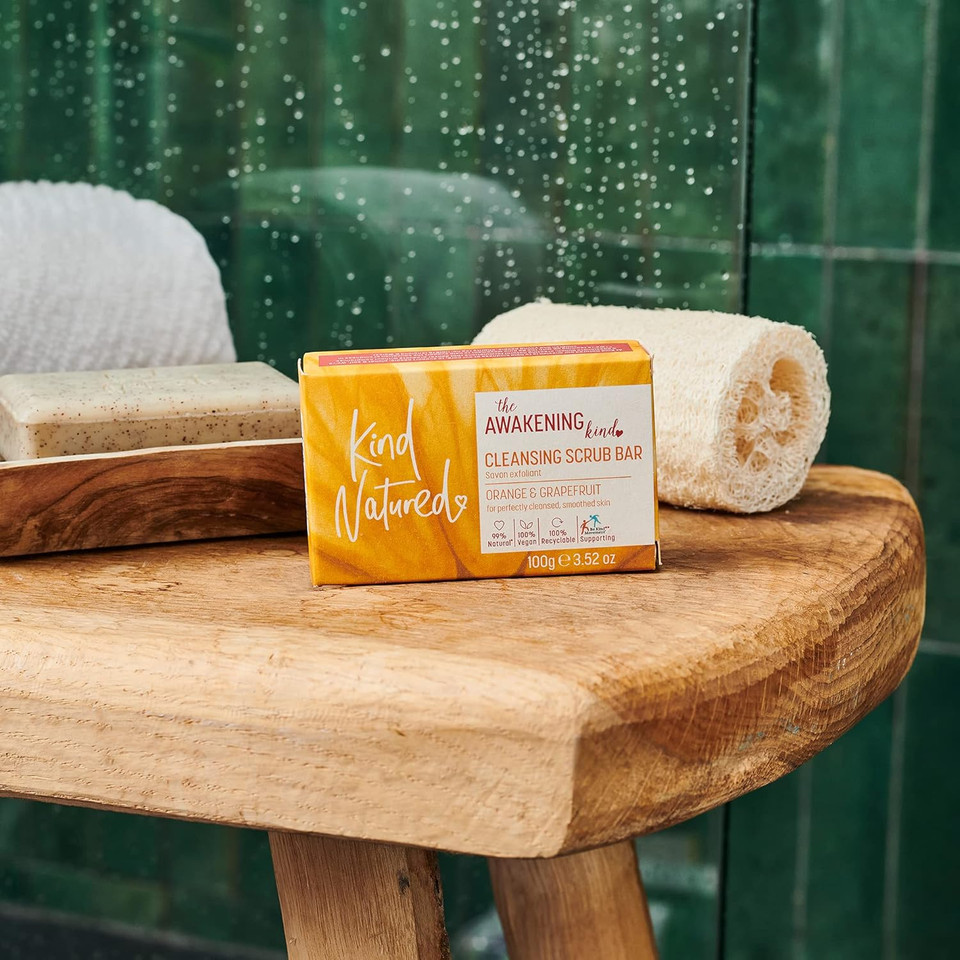 Kind Natured The Awakening Cleansing Scrub Bar, Natural Orange and Grapefruit Vegan Bar Exfoliating Soap, 100g