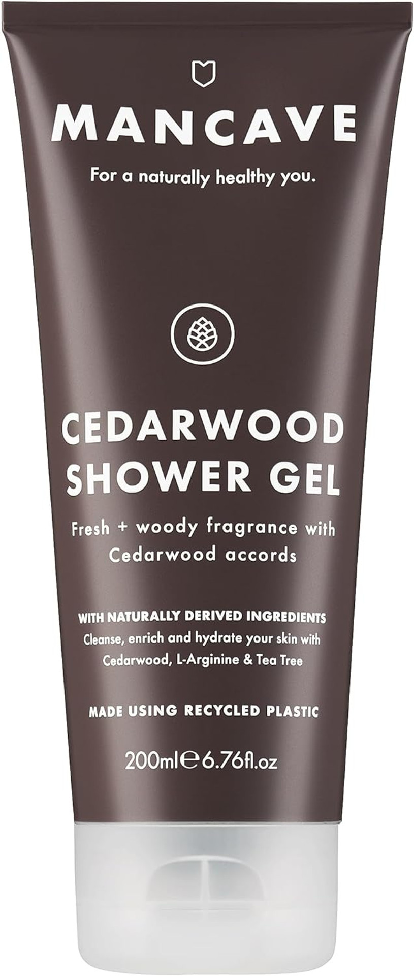 ManCave Cedarwood Shower Gel for Men, Fresh Woody Aroma with Eucalyptus and Pine Needle, Sulphate and Paraben Free, Natural, Vegan, Cruelty Free, 200 ml