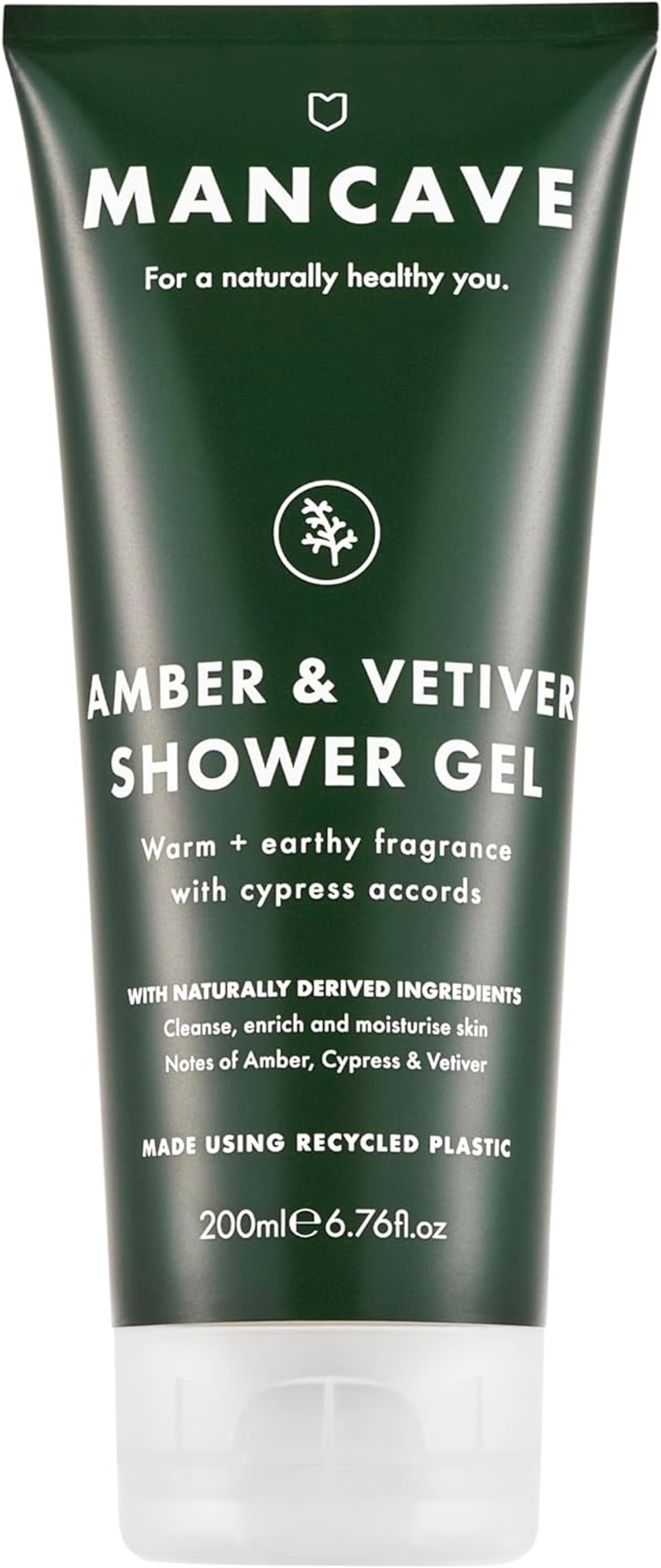ManCave Amber Vetiver Mens Shower Gel, Body Wash, Natural Ingredients, Vegan, Eco-Conscious and Cruelty-Free, Invigorating Shower Gel for Men with Rich Amber, Fresh Cypress, Body Wash for Men, 200ml