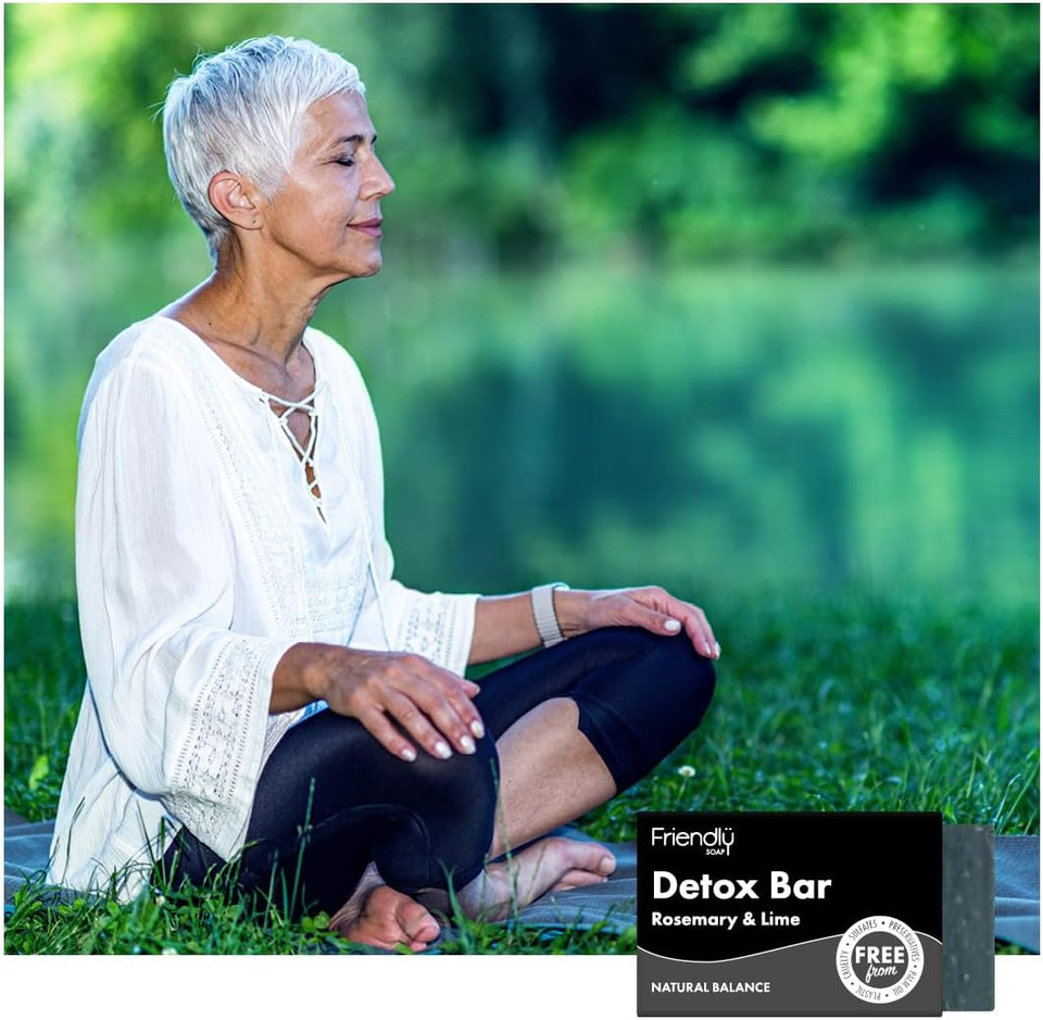 Friendly Soap - Detox Bar with Activated Charcoal, Rosemary & Lime (95g), Absorb Toxins, Cleansing, Plant-Based, Cruelty-Free, Made By Hand, No Preservatives or Sulphates, Sustainable