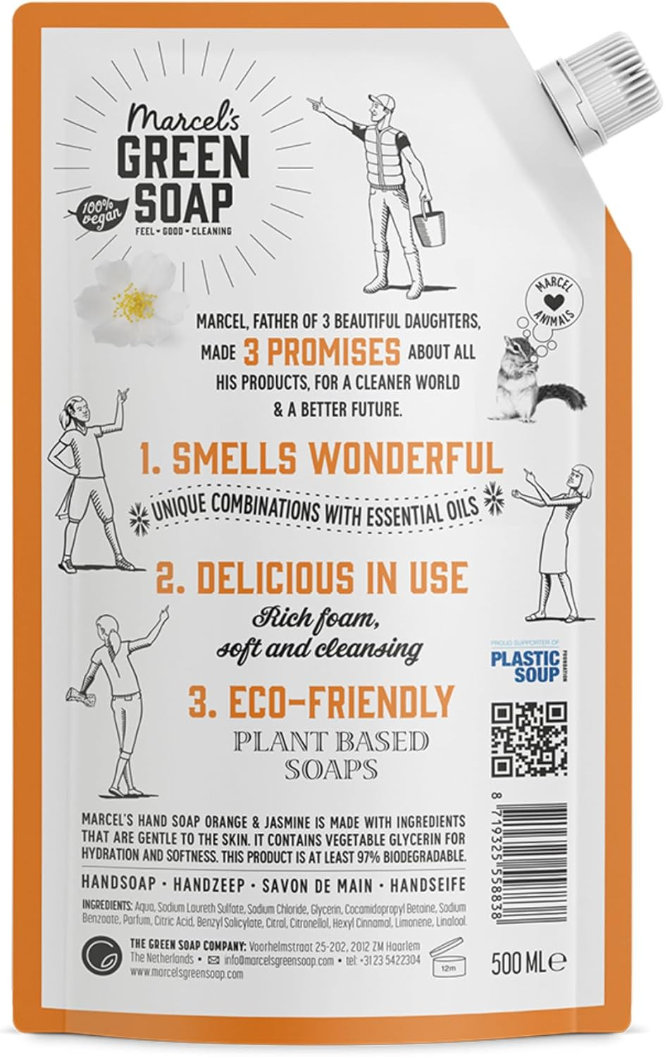 Marcel's Green Soap - Hand Soap Refill Orange & Jasmine - Handwash Dispenser Refill - Eco friendly - Vegan - 97% Biodegradable - 500 ML