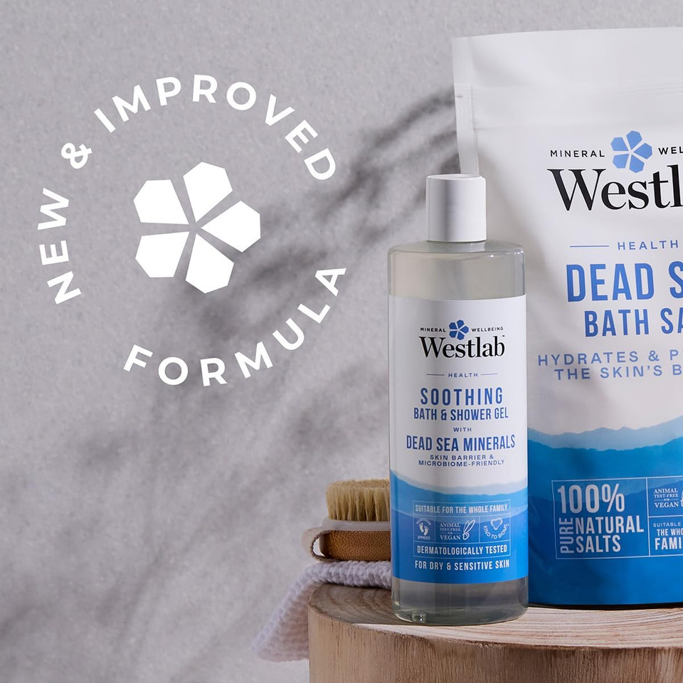 Westlab Dead Sea Salt Bath & Shower Gel 500ml - 95% Naturally derived ingredients - For Dry & Sensitive Skin - Skin Barrier and Microbiome-Friendly