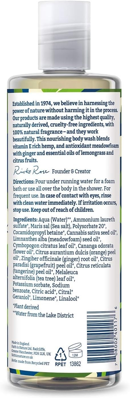 Faith In Nature Natural Hemp and Meadowfoam Body Wash, Restoring, Vegan and Cruelty Free, No SLS or Parabens, 400 ml