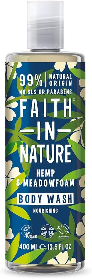 Faith In Nature Natural Hemp and Meadowfoam Body Wash, Restoring, Vegan and Cruelty Free, No SLS or Parabens, 400 ml