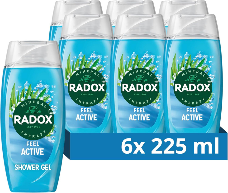 Radox Mineral Therapy Feel Active Shower Gel with Sea Salt & Lemongrass Scent - 225ml (Pack of 6)