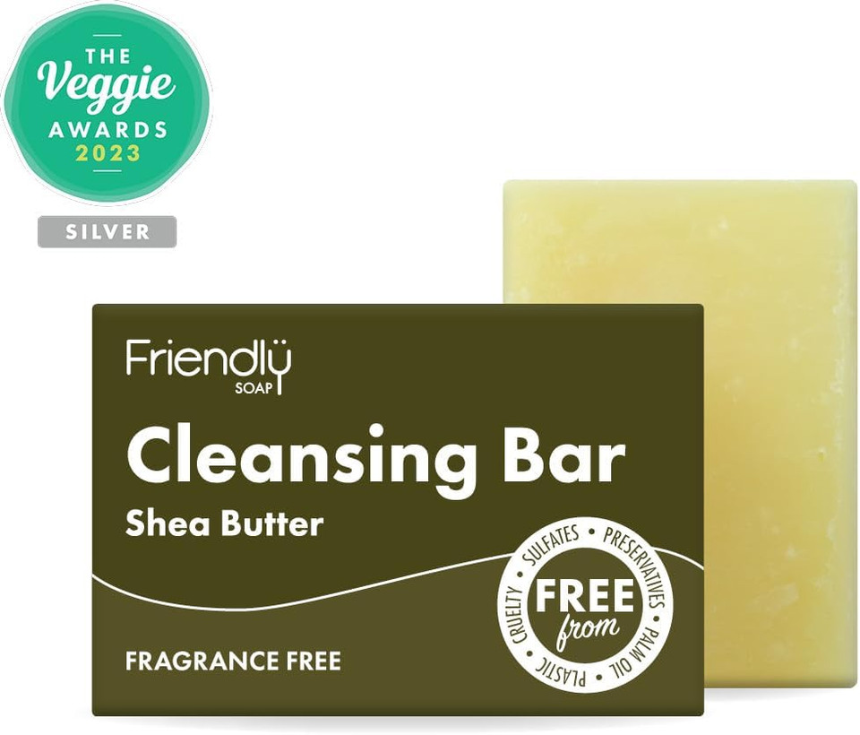 Friendly Soap - Shea Butter Cleansing Bar (95g) Natural Cleansing Bar, Fragrance-free, Plant-Based, Cruelty-Free, Made By Hand, No Preservatives or Sulphates, Sustainable