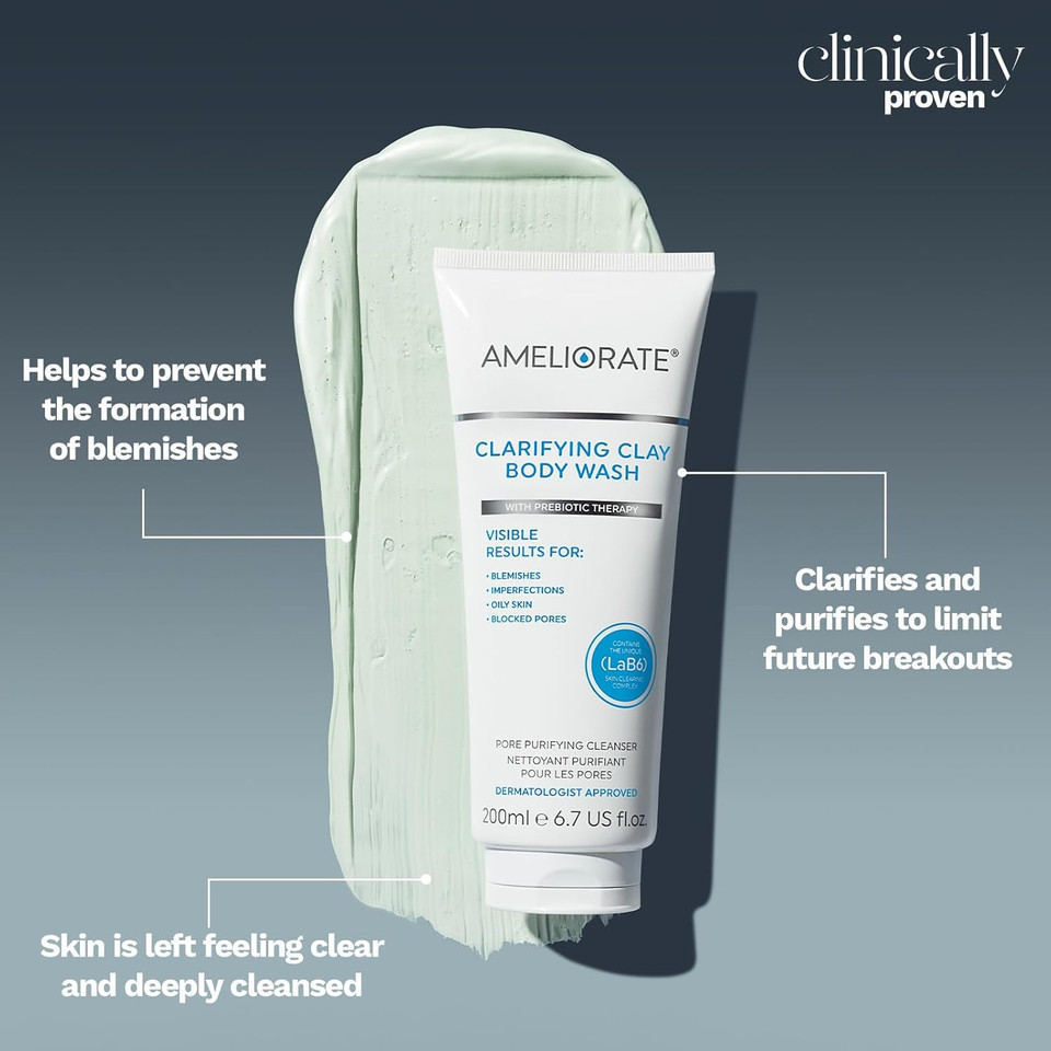 Ameliorate Clarifying Clay Body Wash 200ml | LaB6, Hylauronic Acid, Inulin | Dermatologically tested