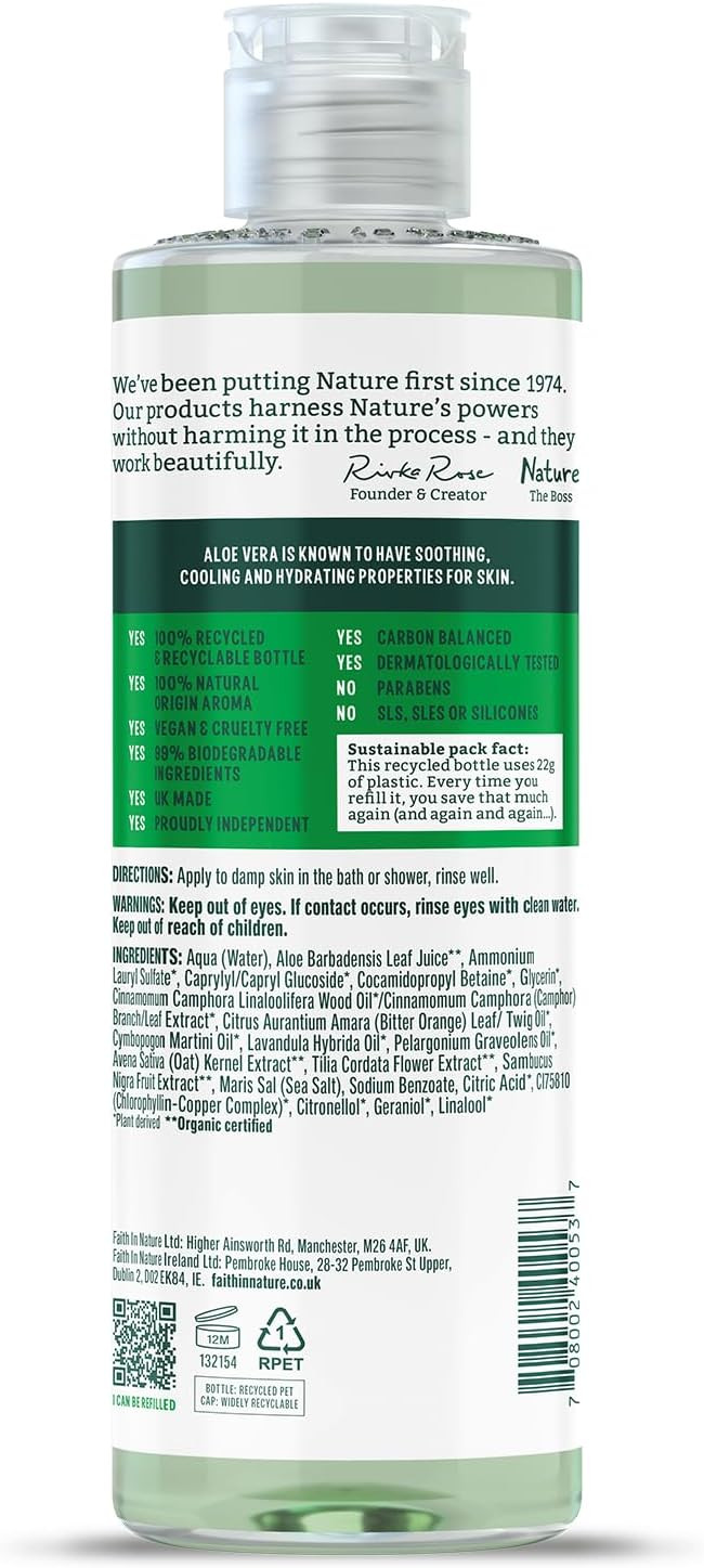 Faith In Nature Natural Aloe Vera Body Wash, Soothing Shower Gel, Vegan and Cruelty Free, No SLS or Parabens, 400 ml