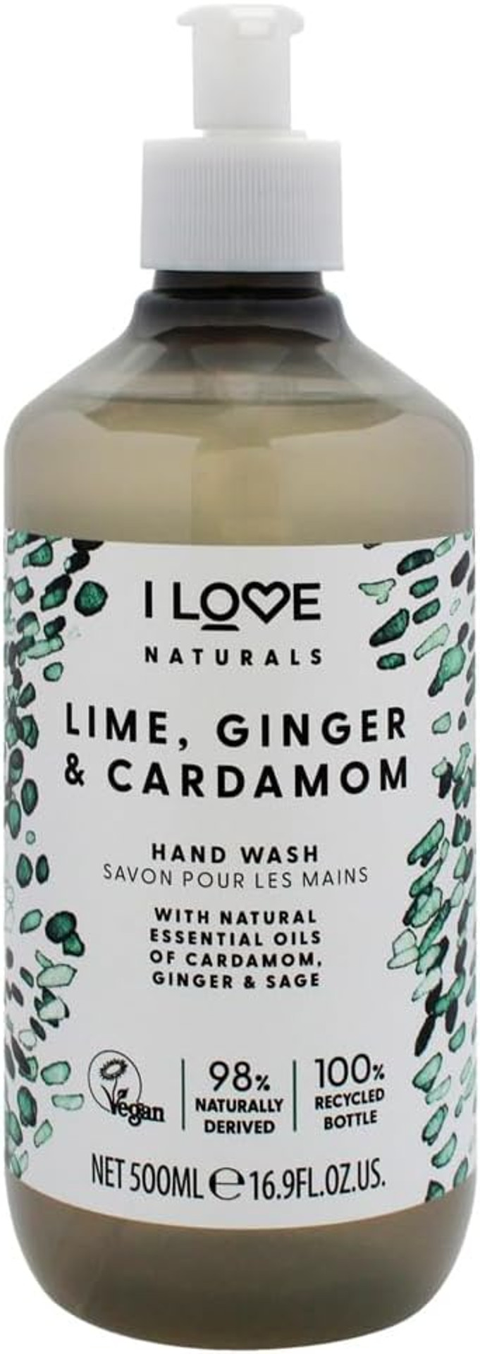 I Love Naturals Lime, Ginger & Cardamon Hand Wash, Natural Oils Of Cardamon, Ginger & Sage, Gently Removes Impurities, Refreshing & Cleansing Formula, 500ml