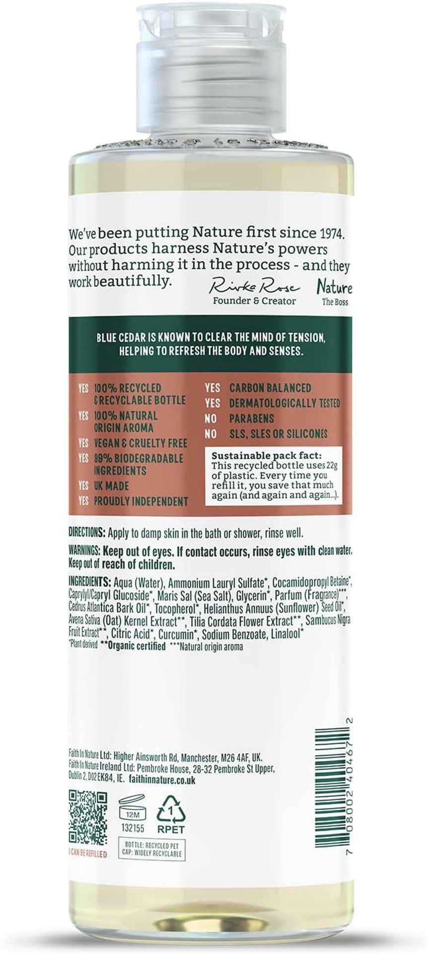 Faith In Nature Natural Blue Cedar Body Wash, Refreshing Shower Gel, Vegan and Cruelty Free, No SLS or Parabens, 400 ml Faith In Nature Natural Blue Cedar Body Wash, Refreshing Shower Gel, Vegan and Cruelty Free, No SLS or Parabens, 400 ml