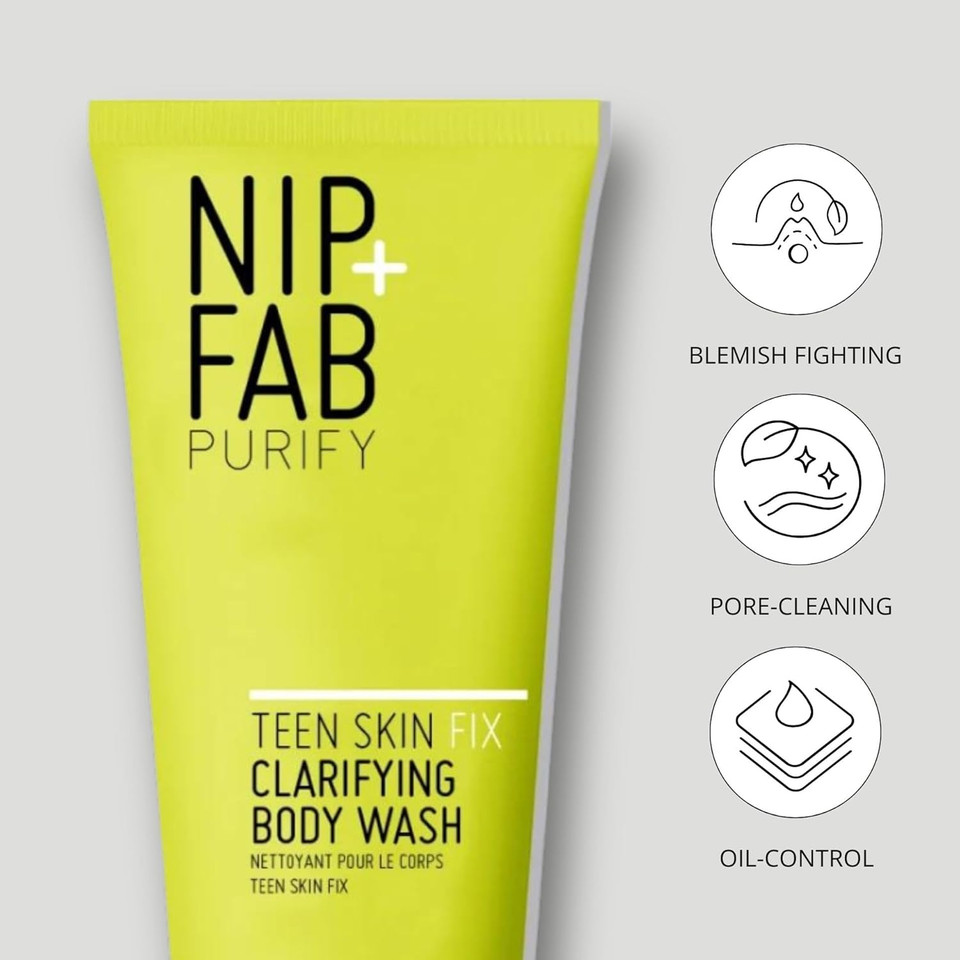 Nip+Fab Teen Skin Fix Clarifying Body Wash with Salicylic Acid & Wasabi Extract for Skin Purifying and Redness Reducing, 200 ml