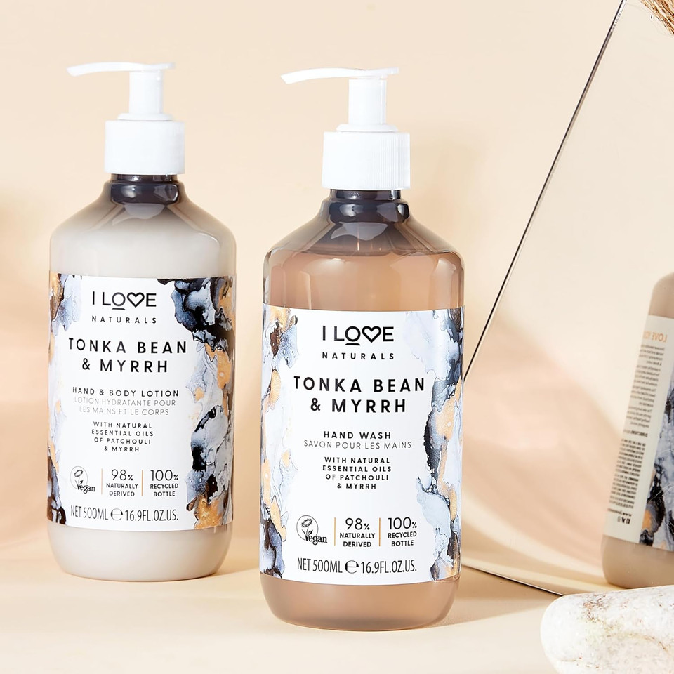 I Love Naturals Tonka Bean & Myrrh Hand Wash, Natural Oils Of Patchouli & Myrrh, Gently Removes Impurities, Refreshing & Cleansing Formula, 500ml