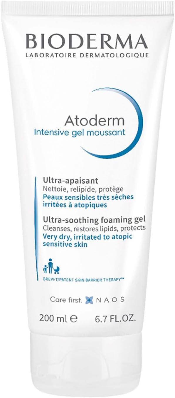 Bioderma Atoderm Intensive Foaming Gel - Ultra Soothing Face & Body Wash Hydrates & Protects Irritated & Eczema Prone Skin - Soap-free, 200ml