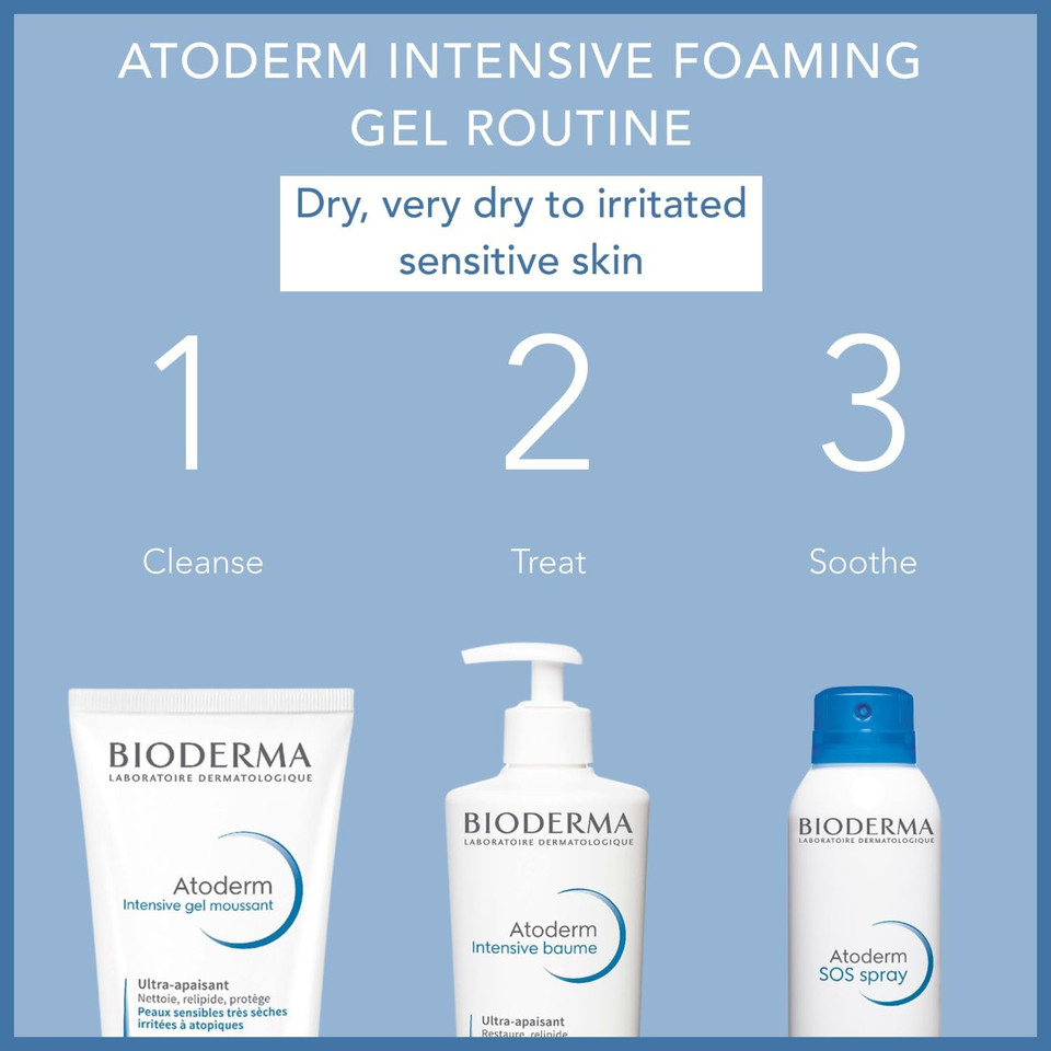 Bioderma Atoderm Intensive Foaming Gel - Ultra Soothing Face & Body Wash Hydrates & Protects Irritated & Eczema Prone Skin - Soap-free, 200ml