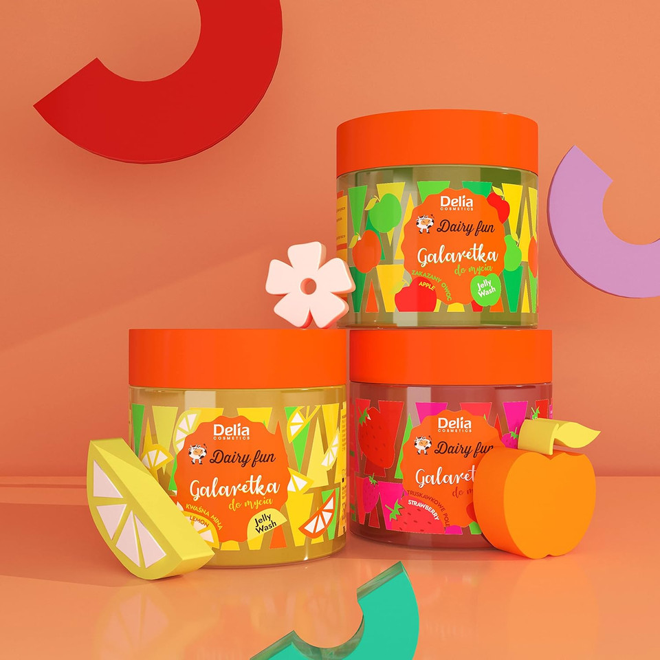 Delia Cosmetics - Dairy Fun - Lemon Jelly for Body Wash - Cleans and Refreshes - Scented and Smooth Skin - Intense Tropical Lemon Fragrance - Natural Extracts - 350 g