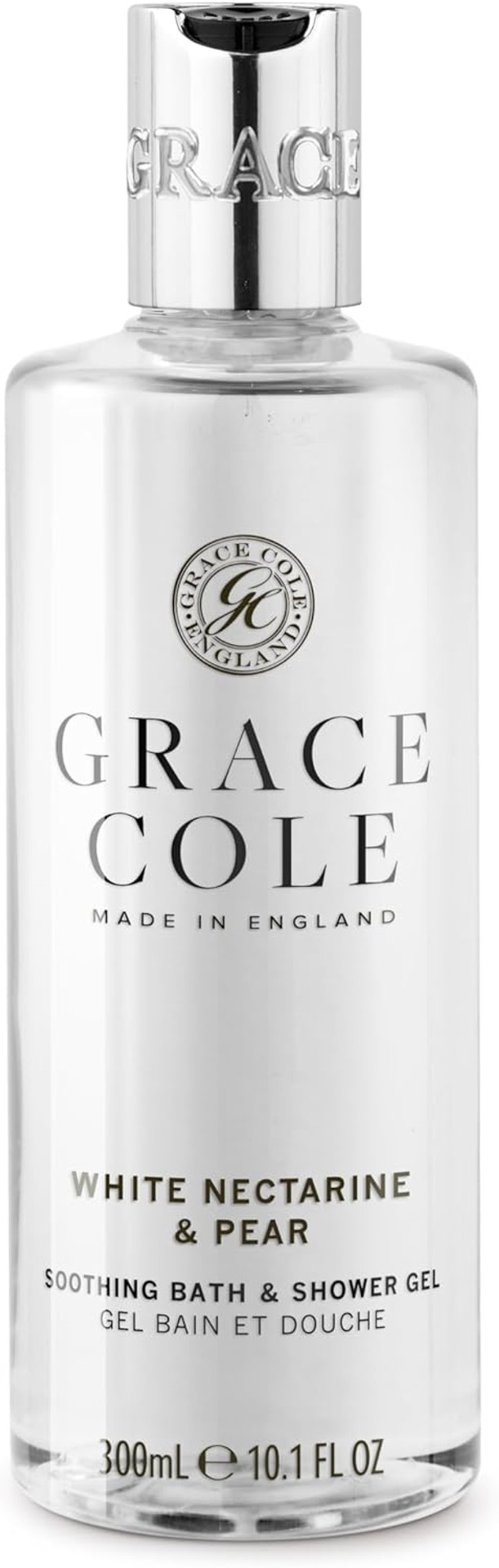 Grace Cole Bath & Shower Gel White Nectarine & Pear Fragrance 300ml - Essential Oils - Vegan Friendly and Cruelty Free, Contains No SLS or Parabens - Made In England