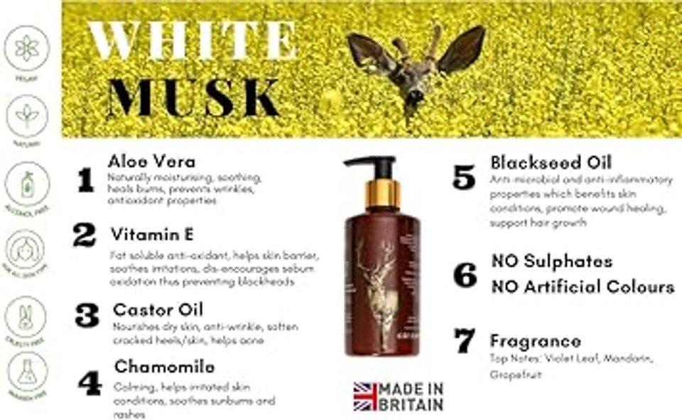 L'amour Natural | White Musk | Luxury Hand Wash | Essential Oils | Sulphate Free | Gentle for dry and sensitive skin | 250mL