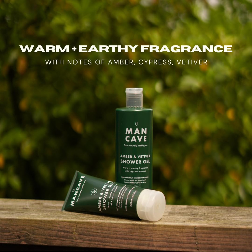 ManCave Amber Vetiver Mens Shower Gel, 500 ml, Body Wash, Natural Ingredients, Vegan, Eco-Conscious and Cruelty-Free, Invigorating Shower Gel for Men with Rich Amber, Fresh Cypress, Body Wash for Men