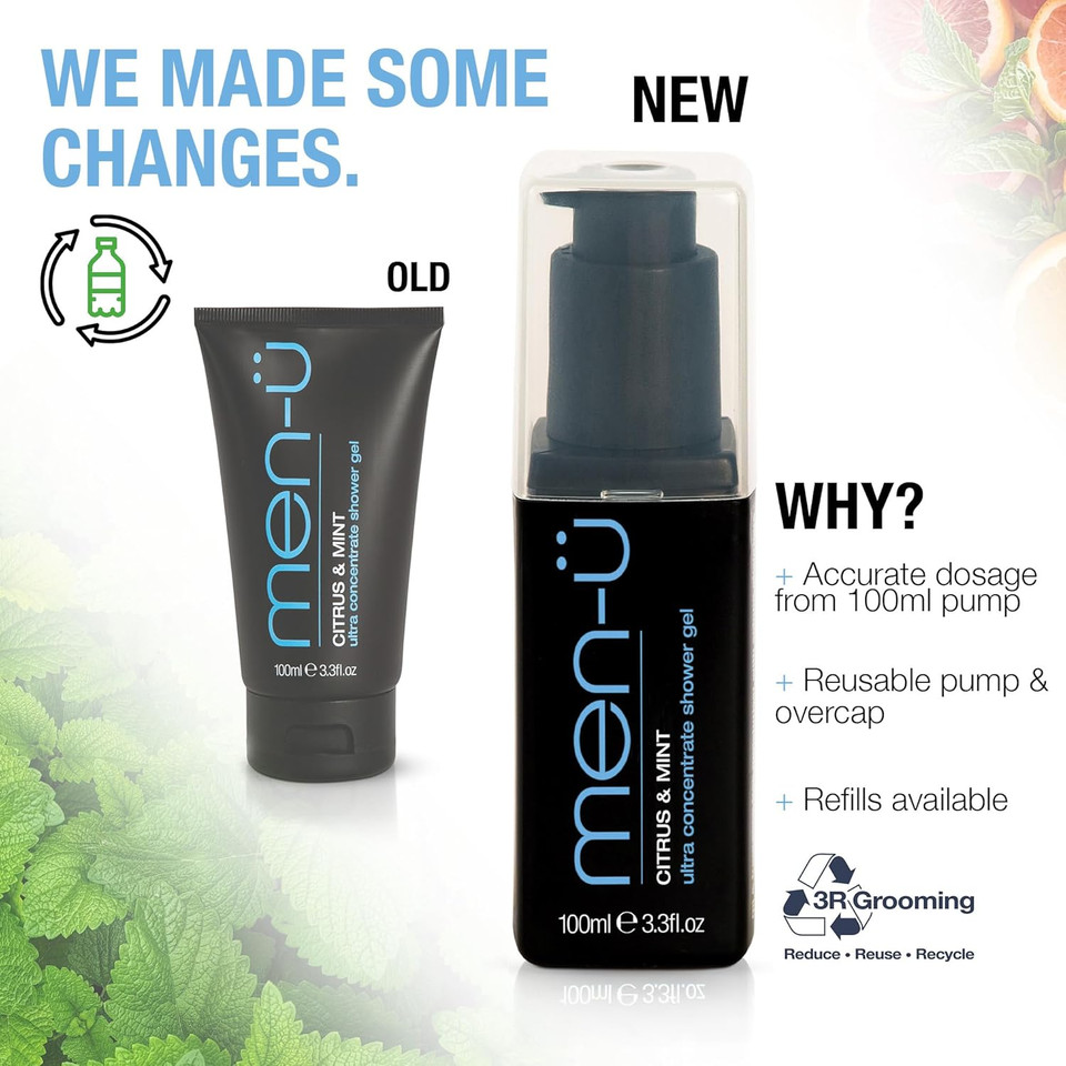 men-ü CITRUS & MINT FRAGRANCE mens shower gel 100ml, mint shower gel. High performance & longer lasting. Travel & Vegan mens body wash - 100ml