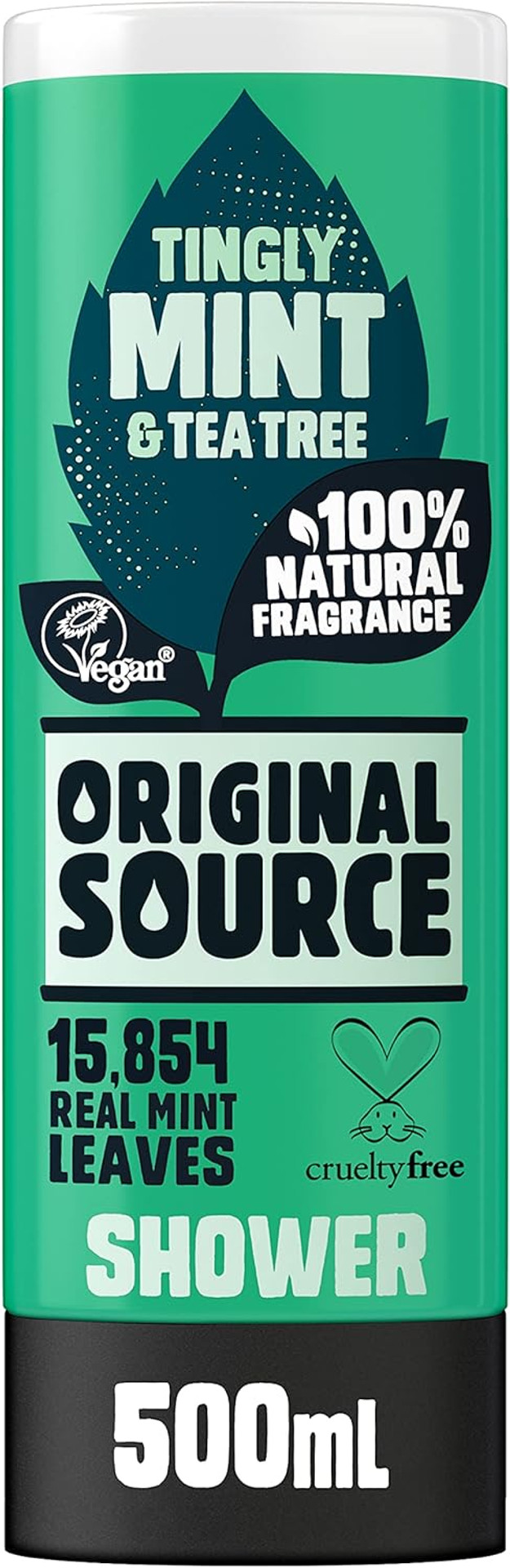 Original Source Mint & Tea Tree Shower Gel, 100 Percent Natural Fragrance, Vegan, Cruelty Free, Paraben Free, Bulk Buy, Pack of 6 x 500 ml