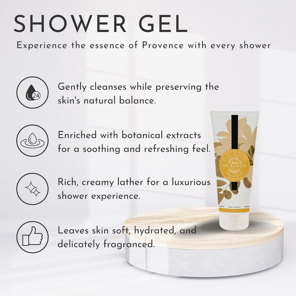 Durance Les Eternelles Natural Shower Gel For Women (200ml) Sensual Monoi Fragrance - Body Wash For Women | Nourishes, Gently Cleanses, Hydrates & Softens Skin