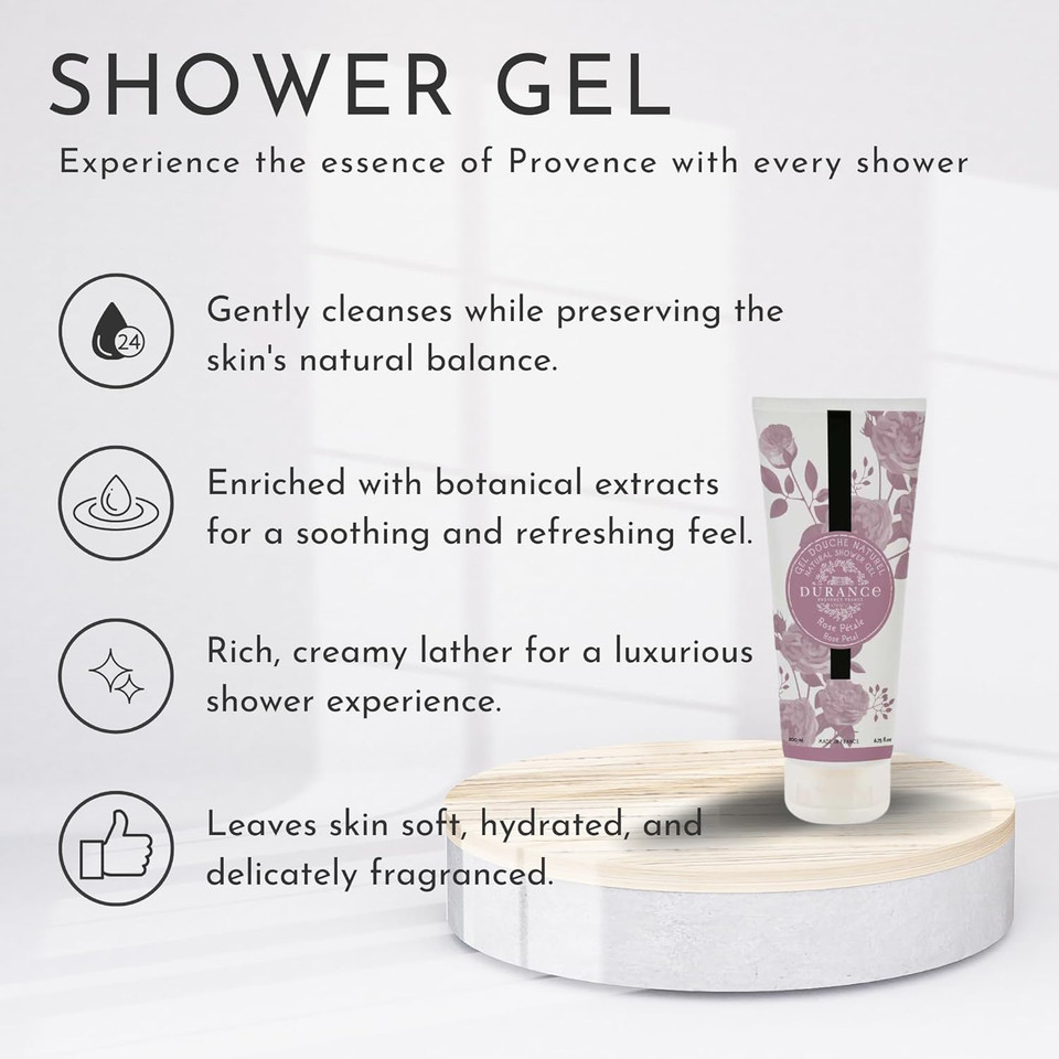 Durance Les Eternelles Natural Shower Gel For Women (200ml) Rose Petal Fragrance - Womens Body Wash | Nourishes, Gently Cleanses, Hydrates & Softens Skin