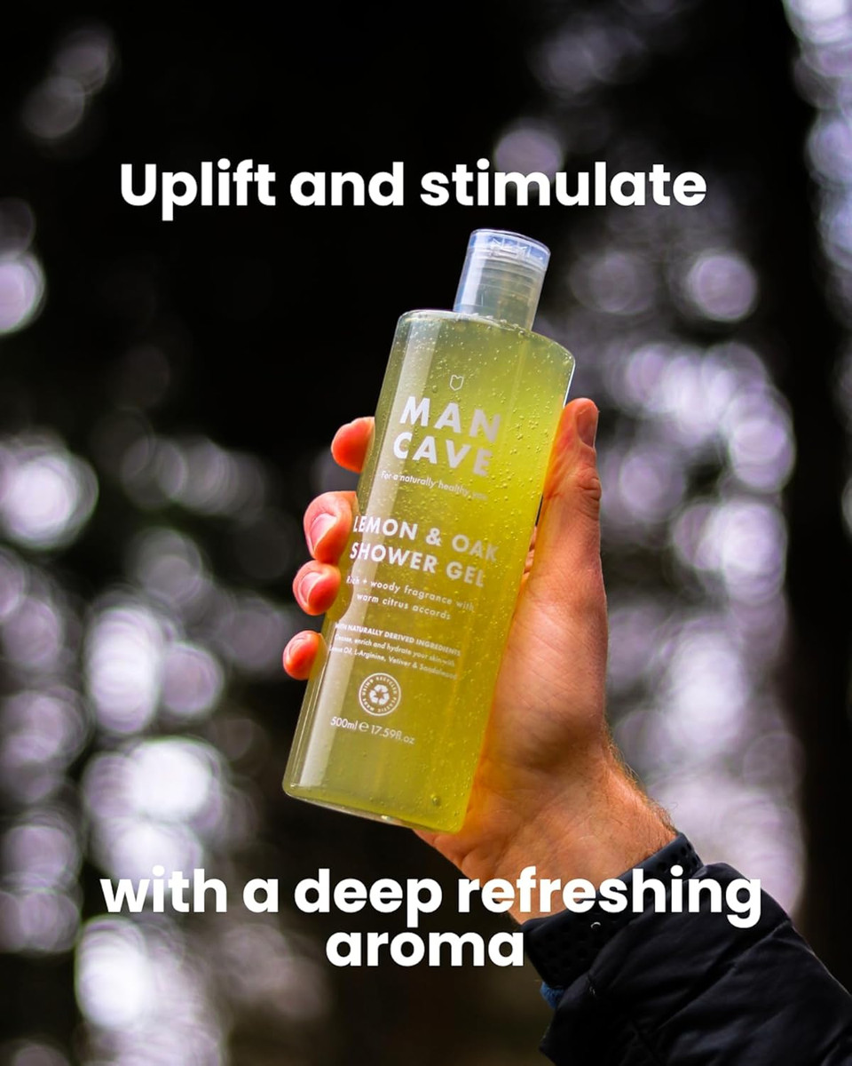 ManCave Wild Mint Shower Gel for Men, Energising Aroma with Lemon, Peppermint and Eucalyptus Oil, Sulphate and Paraben Free, Natural, Vegan, Cruelty Free, 500 ml