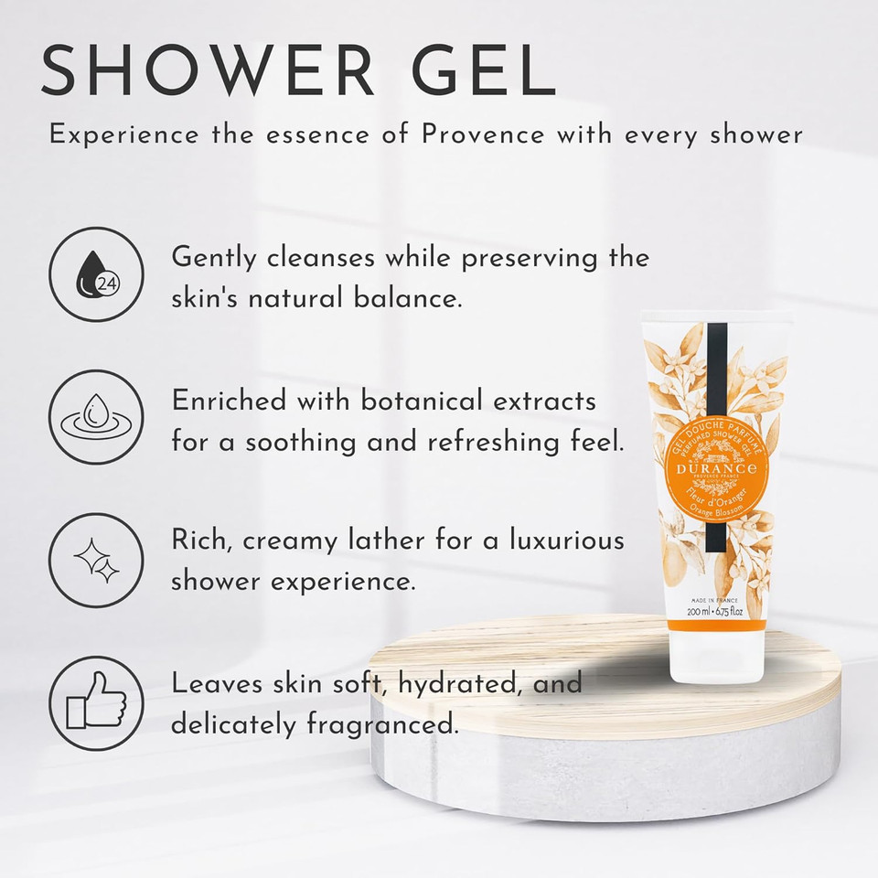 Durance Les Eternelles Natural Shower Gel For Women (200ml) Orange Blossom Fragrance - Women's Body Wash | Nourishes, Gently Cleanses, Hydrates & Softens Skin