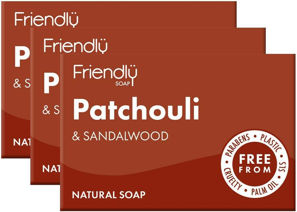 Friendly Soap | Friendly Soap Natural Patchouli & Sandalwood Soap | 3 x 95g