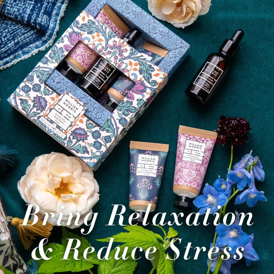 William Morris At Home Beautiful Sleep Bathtime Ritual | Exfoliating Body Wash, Body Oil, Body Cream 3x 30ml