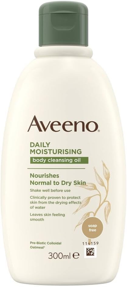 Aveeno Daily Moisturising Body Cleansing Oil (1x 300ml), Nourishing Shower Oil for Normal to Dry Skin, Soap-Free, Lightly Scented & Vegan* with Soothing Prebiotic Triple Oat Complex and Softening Oils