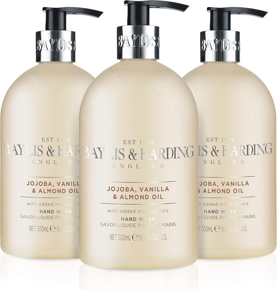 Baylis & Harding Signature Hand Wash Bundle: 3 x 500 ml Black Pepper & Ginseng for Men & 3 x 500 ml Jojoba, Vanilla & Almond Oil (6 bottles) - Vegan Friendly