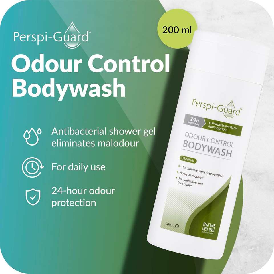 Perspi-Guard Odour Control Antibacterial Body Wash for Men & Women, Anti Bacterial Shower Gel Targets Body Odour for Lasting Protection, 200ml, 3-Pack