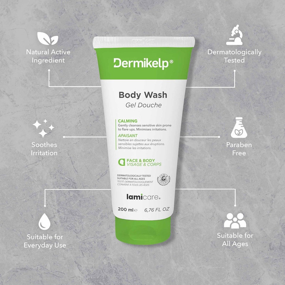 Dermikelp® Body Wash for Sensitive Skin  Gently Cleanses and Soothes with CEM-K Sea Kelp Extract, Paraben-Free, Suitable for Daily Use, 200ml