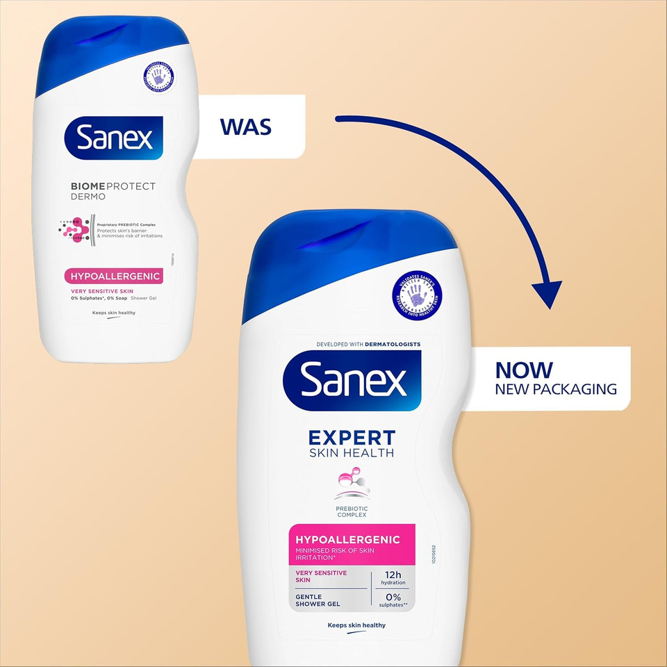 Sanex Expert Skin Health Agave Revitalising Shower Gel 6x450ml, Shower Gel for Men and Women, Natural Prebiotic from Bio Agave, 12 Hour Hydration, Supports Natural Skin Balance, SLS Free