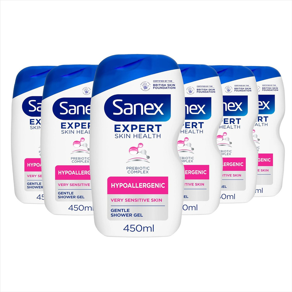 Sanex Expert Skin Health Agave Revitalising Shower Gel 6x450ml, Shower Gel for Men and Women, Natural Prebiotic from Bio Agave, 12 Hour Hydration, Supports Natural Skin Balance, SLS Free