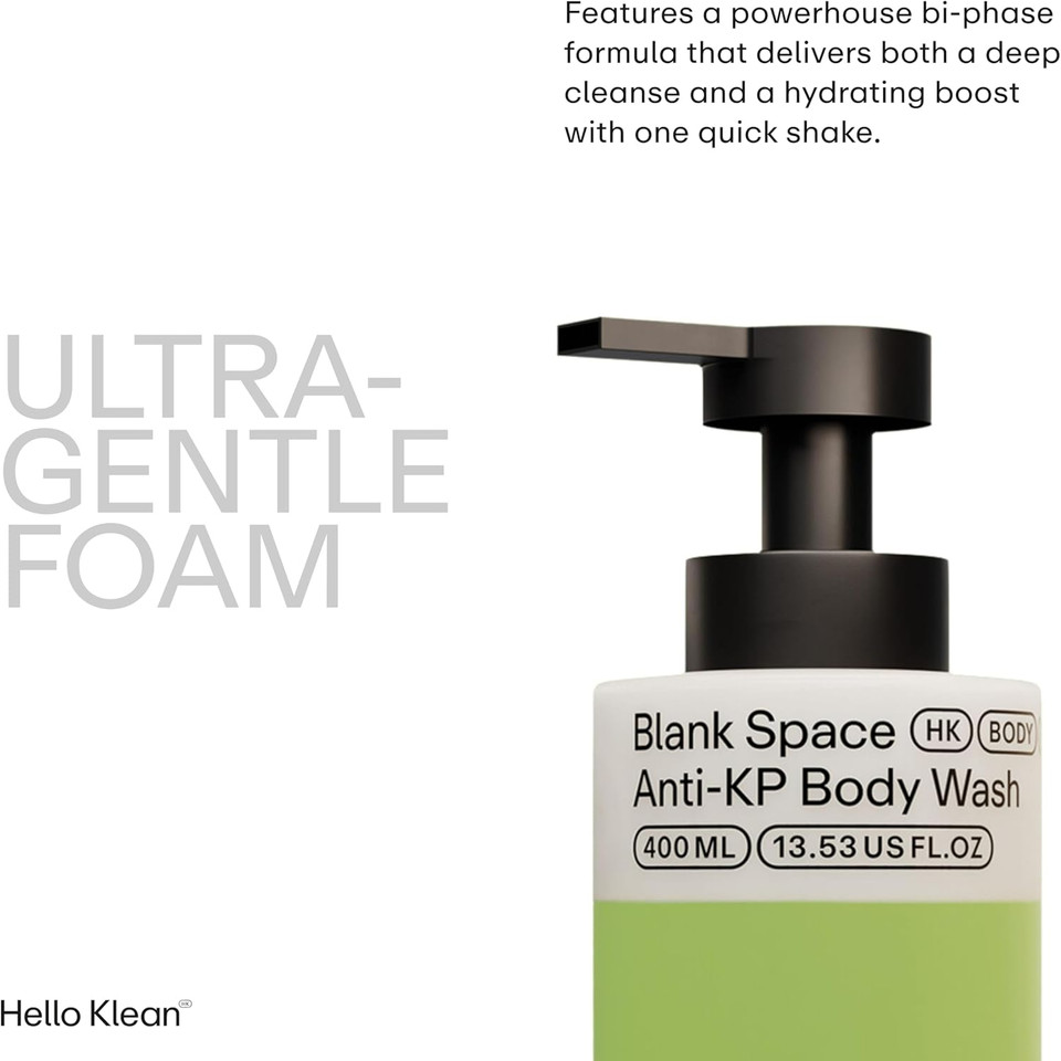 Hello Klean Blank Space Anti-KP Body Wash - Bi-Phase Cleanser Deeply Cleans & Removes Hard Water Residue - Hydrating Boost for Skin Moisture - Soothe Rough Dry & Sensitive Skin - Dermatologist Tested