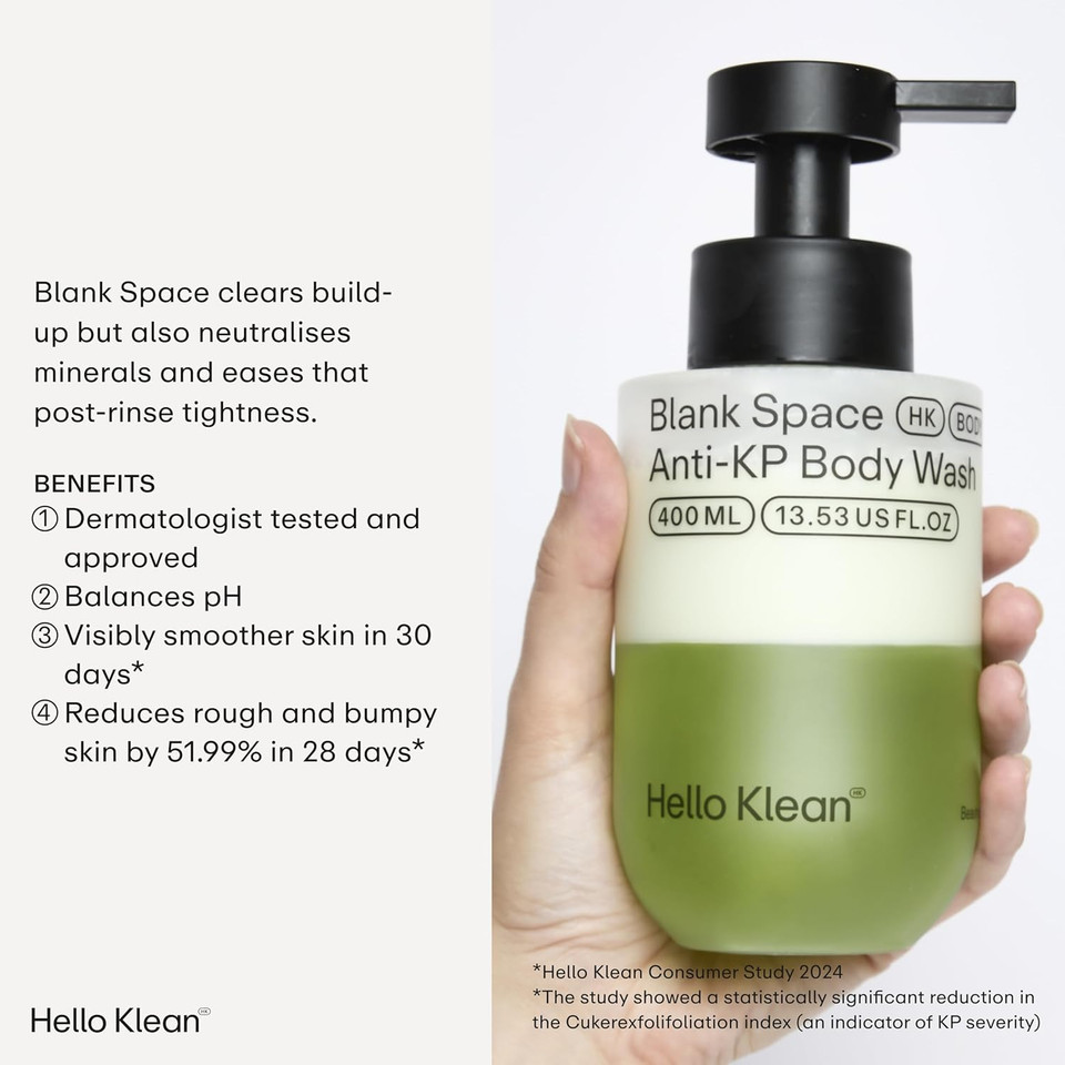 Hello Klean Blank Space Anti-KP Body Wash - Bi-Phase Cleanser Deeply Cleans & Removes Hard Water Residue - Hydrating Boost for Skin Moisture - Soothe Rough Dry & Sensitive Skin - Dermatologist Tested