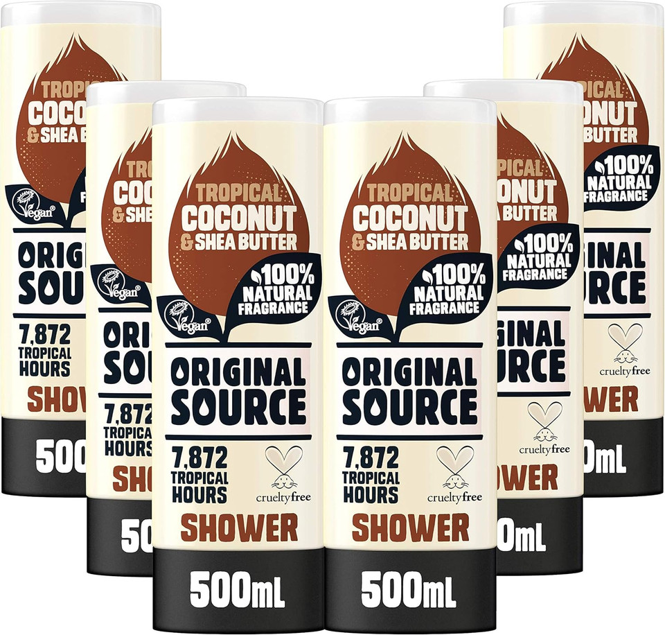 Original Source Vanilla Milk and Raspberry Shower Gel, 100 Percent Natural Fragrance, Vegan, Cruelty Free, Paraben Free, Bulk Buy, Pack of 6 x 500 ml