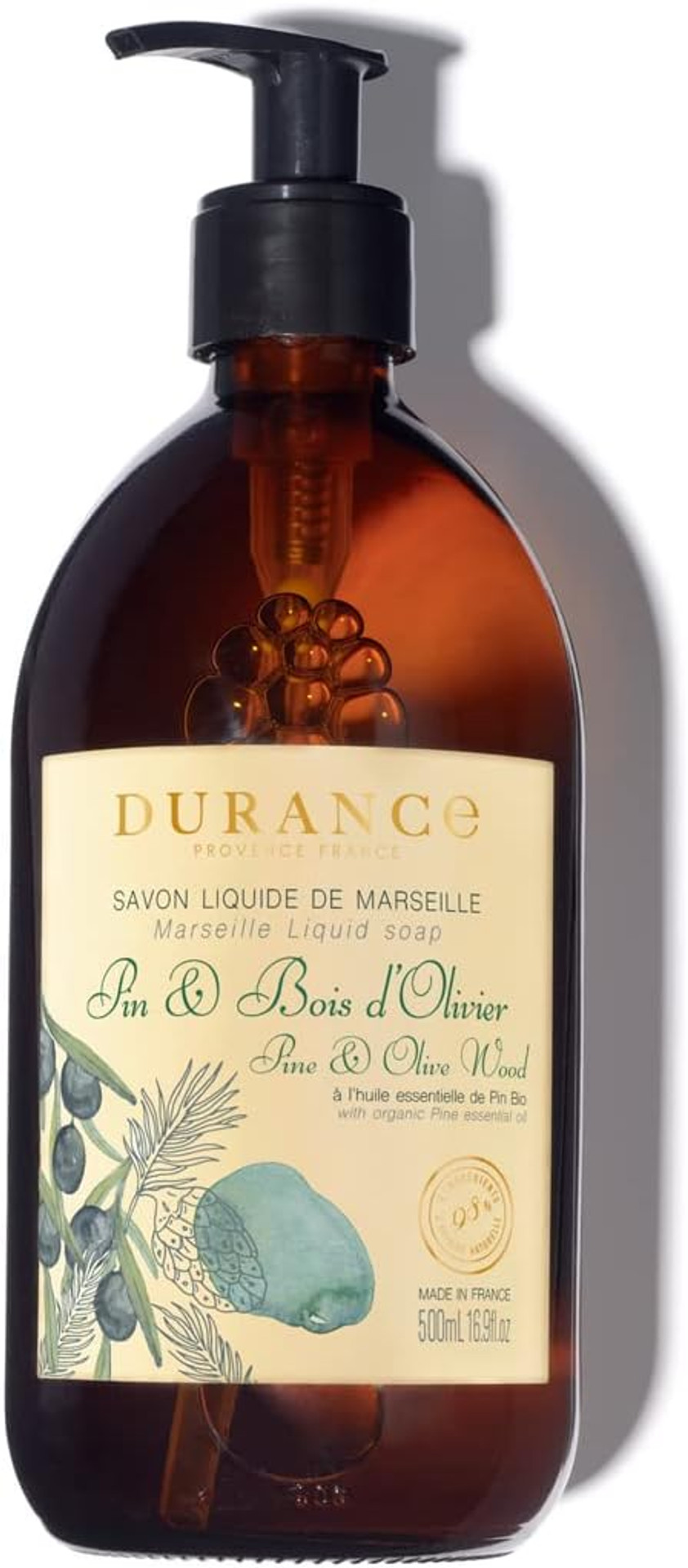 Durance Pine & Olive Wood Marseille Liquid Soap 500ml  Paraben-Free Hand & Body Wash With Olive Oil & Red Rice Extract  Vegan Friendly Shower Gel