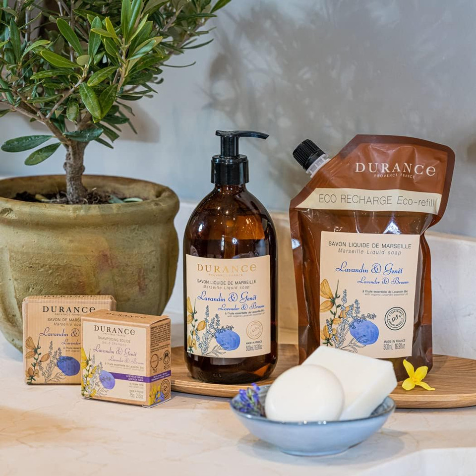 Durance Lavender & Broom Marseille Liquid Soap 500ml  Paraben-Free Hand & Body Wash With Olive Oil & Red Rice Extract  Vegan Friendly Shower Gel