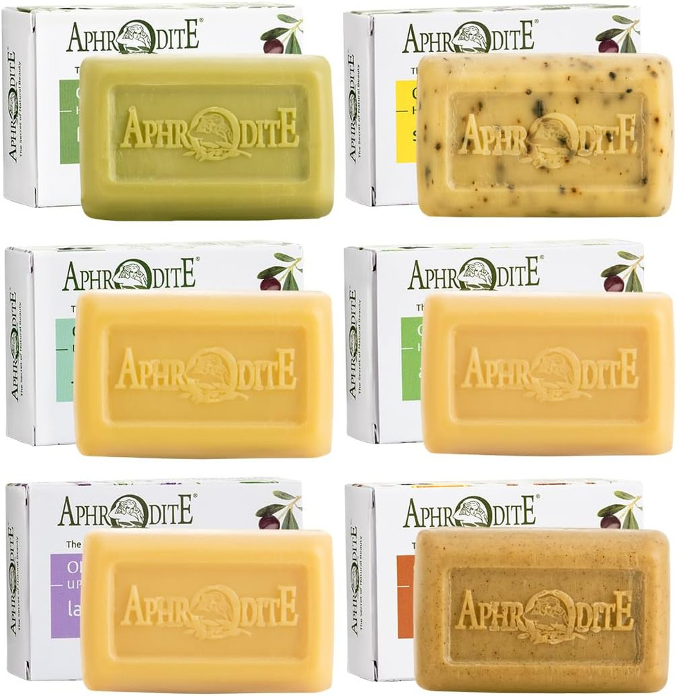 Aphrodite Olive Oil Soap Set. 6 Piece All Natural Soap. Antioxidant Infused Soap to Help Prevent Premature Ageing. Perfect for Sensitive Skin