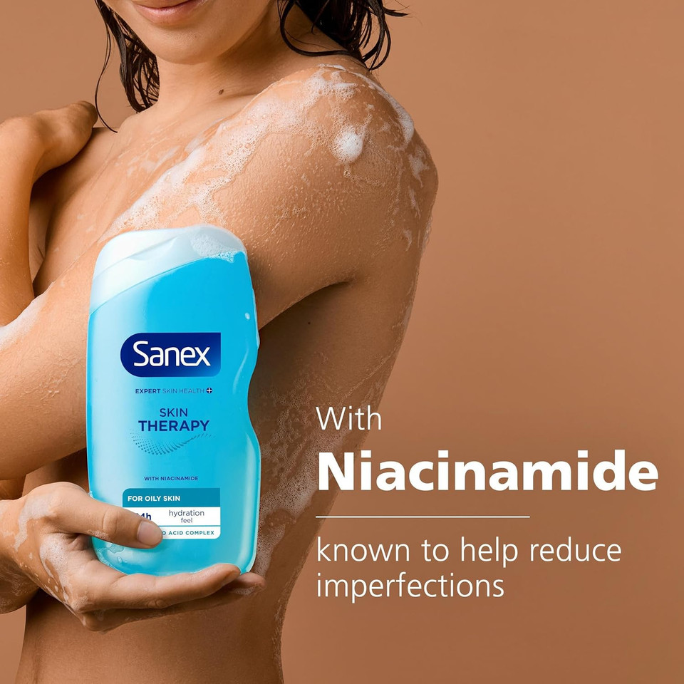 Sanex Skin Therapy Shower Gel 450ml | acne body wash that helps reduce sebum | for combination, oily and acne-prone skin | amino acid complex with niacinamide | supports skins barrier