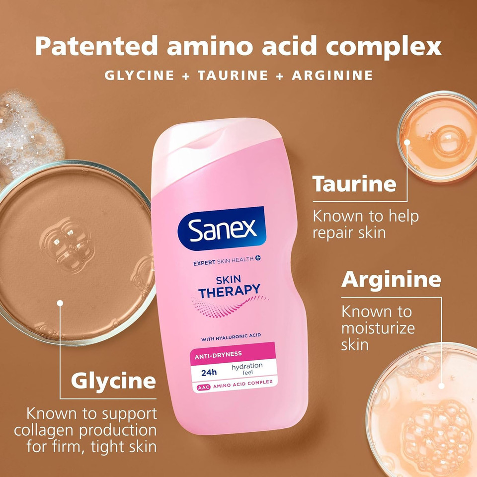 Sanex Skin Therapy Anti-Dryness Shower Cream 450ml | dry skin body wash | *relieves dryness and reduce itchiness | amino acid complex with hyaluronic acid | supports skins barrier | 0% sulphates
