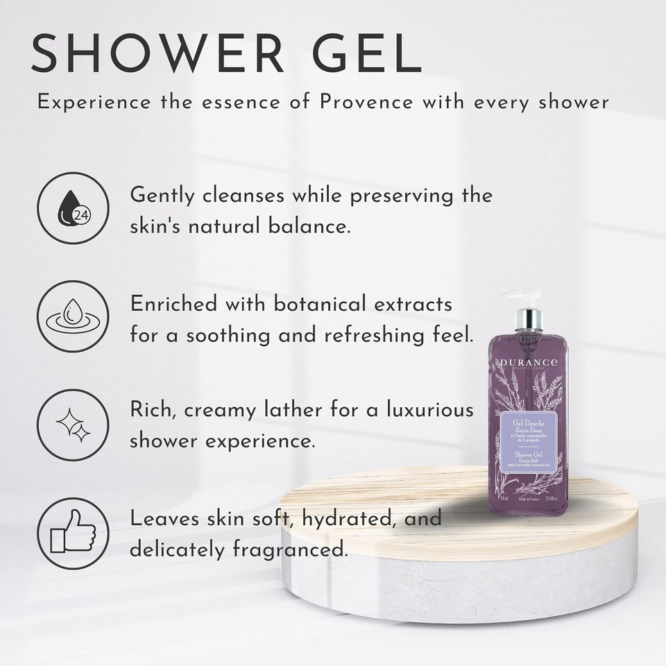 Durance Lavender Marseille Shower Gel 750ml - Body Wash With Almond & Olive Oils - Gently Cleanses, Hydrates & Softens Skin - Vegan Friendly