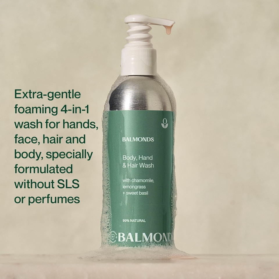 Balmonds Natural Body, Hand & Hair Wash 200 ml - Gentle Natural Wash for Sensitive Skin or Itchy Scalps - Free from Sulphates and Silicones