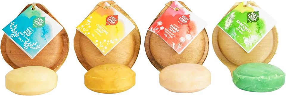 Holy Lama Naturals Ayurvedic Vegan Herbal Soap, Luxurious & Nourishing Gift Pack for Hand & Body 4 x 100gr