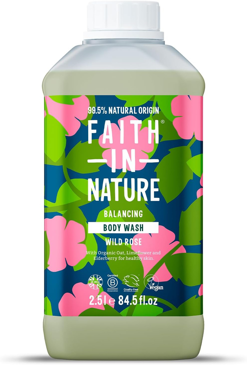 Faith In Nature Natural Wild Rose Body Wash, Balacing Shower Gel, Vegan & Cruelty Free, No SLS or Parabens, 2.5L Refill
