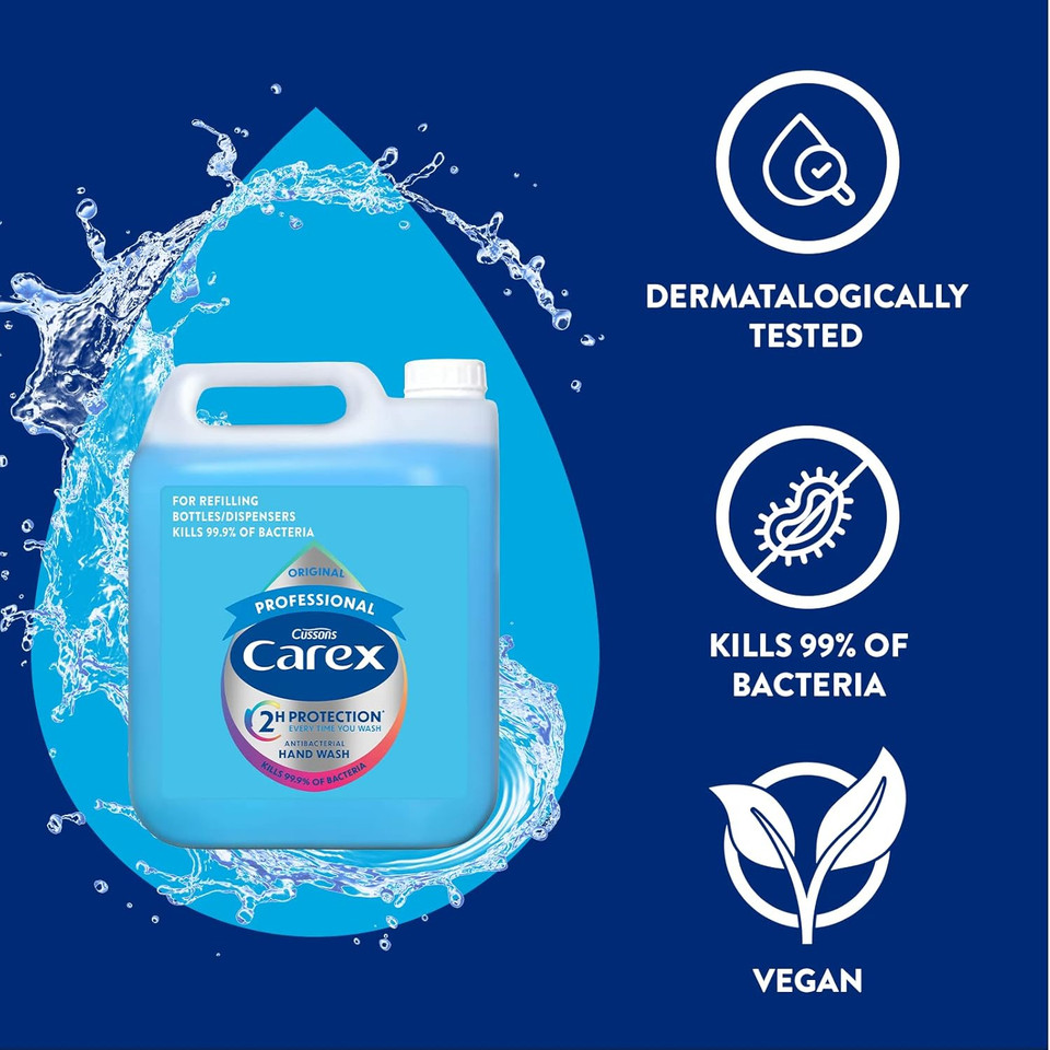 Carex Original Professional Antibacterial Hand Wash - Bulk Buy Eco Refill, Gentle & Effective Liquid Hand Soap (2 X 5L)
